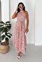 Women's Halter Neck Patterned Long Dress – Stylish Design with Belt - 4