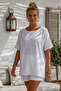 White Pool Collar Low Sleeve Skirt and Mesh Flower Applique on the Sleeve End Casual Woven Blouse 68 68 - 5