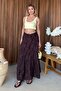 Women's Elastic Waist Patterned Long Skirt Brown - 26Y 5038 - 4