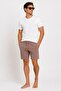 Beige Terry Fabric Comfortable Fit Men's Combed Cotton Shorts with Elastic Waist and Drawstring // 9001-Beige