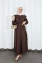 Volan Collar Buttoned Waist Elastic Belted Dress Hnt03151 Bitter Brown - 6