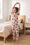 Girl's Navy Blue Floral and Cherry Patterned Short Sleeve White Color Pajama Set - 4