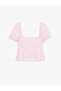 Slim Fit Short Balloon Sleeve Sweetheart Neck Crop Blouse - 4