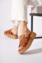 Suyes Tape Buckle Genuine Leather Women's Slippers Cappuccino Suede - 2