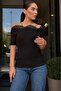 Black Lace Madonna Collar Slim Fit T-Shirt Mg2743 - 6