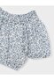 Girl's Balloon Sleeve Patterned Short Sleeve Blouse Blue 3026 - 5