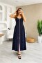 Women's Strap Square Neck Front Zipper Wide Cut Janjan Crepe Dress - 3