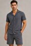 Comfortable Model Soft Textured Modal Fabric Polo Collar Regular Fit Shirt Shorts Bottom Top Two-Piece Set - 7