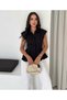 Women's Striped Waist Flounce Peplum Buttoned Short Sleeve Summer Shirt Blouse - 4