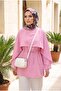 Cape Detailed Belted Voile Tunic -Pink - 4