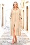 Beige Floral Embroidered Shirt Dress Pants Set - 2