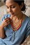 Handmade 2 Row Red Acrylic Beaded Special Design Necklace with Brass Metal Detail