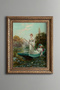 Two Women on a Sandal Boat on the Lake - Vintage Patterned Painting - Thick Model