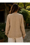 Beige Color Linen Jacket with Brooch Detail - 6
