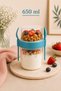 650 ml Yogurt and Granola Container, Dual Compartment Muesli Container, Breakfast Storage Container with Spoon and Fork, Salad and Snack Container, Bpa Free - 3