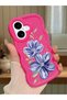 iPhone 16 Compatible Case with Camera Protection Red Silicone Couple Phone Case with Floral Pattern