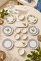 Blue Lemon 14 Piece 6-Person Handmade Stackable Ceramic Plate Set Premium Presentation & Breakfast Set