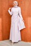 Lilac Waist Detailed Stoned Evening Dress