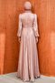 Powder Front Gathered Stoned Janjan Evening Dress - 5