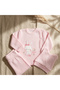 Mellow Bunny Cotton Textured 3-Piece Baby Set - Pink Perforated Knit Bodysuit, Bottoms with Booties and Hat Set - 7