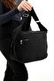 Women's Black Shoulder Bag, Multi-Compartment Strap Crossbody Bag, Lightweight Original Crinkle Waterproof Fabric, 33X23X12Cm - 2