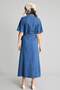 100% Cotton A-Line Shirt Collar Short Sleeve Navy Blue Midi Jean Dress I0506Ax26Hs - 6