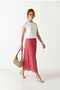 Checkered Midi Woven Skirt Lub0390 Pink White - 5