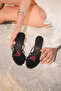 Women's Black Satin Strap Heel Slippers - 3