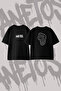 Retro Women's Flower Design Back Printed Cotton Black Oversize T-Shirt