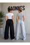2-Piece Women's Sweatpants (Black-Grey) Oversize Baggy Loose Legs - 2