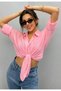 Women's Pink Cotton Oversize Fakir Long Sleeve Shirt Wide Fit Loose Blouse with Belted Waist and Buttons - 2
