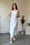 Asymmetrical Ruched Satin Dress with Rope Straps