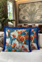 Exotic Orchid Flower Fringe Pillowcase - Botanical Boho Orange Navy Blue Tassel Throw Pillow Cover - 3