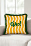 Striped Wavy Design Fringe Pillowcase-Retro Tropical Boho Green Gray Tassel Throw Pillow Cover - 6