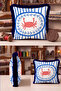 Sea Marine Crab Design Fringed Pillowcase-Coastal Retro Blue Navy Tassel Throw Pillow Cover - 2