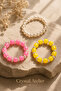 Handmade 3-Piece Colorful Bead Ring Set with Pearl Detail Pink Yellow White Elastic Ring Set - 5