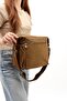Women's Tan Shoulder Bag, Multi-Compartment Strap Crossbody Bag, Lightweight Original Crinkle Waterproof Fabric, 25X13Cm - 2