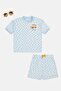 Toddlers Boy 3 Pieces Checkered T-Shirt And Short With Sunglasses Set, LIght Blue - 2