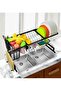 Dish Drying Rack Over the Sink - 2 Tier Compact Kitchen Organizer and Storage Space Saver for Counter - Dish Drainer and Utensil Holder (Stainless Steel, Black Dish Rack) - 5