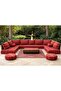 Arabic Majlis Floor Seating Set, Red Striped, U-Shaped, with Cushions and Ottoman, Indoor Outdoor Use - 3