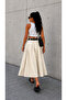 Women's Poplin Skirt with Belt and Pockets - 3