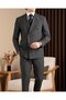 Slim Fit Double-Breasted Pointed Collar Linen Blend Striped Men's Suit Black T20137-01 - 4