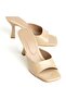 Zri̇n-687 Exclusive Beige Patent Leather Single Strap Square Heeled Slippers 9 cm - 3