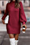 Women's Long Sleeve Turtleneck Mini Knit Dress - 2