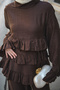 Women's Ruffle Detail Layered Wrinkled Double Suit Set Brown - 5