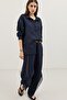 Navy Blue Lace Embroidered Women's Trousers