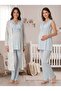 New Season Blue Patterned Design with Breastfeeding Feature, Wide Straps, Lace Detail, Maternity Pajama Set