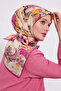 Patterned Cotton Silk Scarf Ls2203 14-Ecru-Pink-Yellow - 2