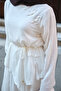 Women's Skirted Crêpe Voile Side Ribbon Detail Inner Lined Suit White - 5