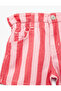 Cotton High Waist Striped Denim Shorts with Pockets - 3